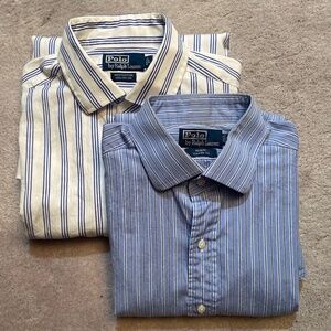 Two Polo by Ralph Lauren Shirts Mens L No Logo Stripe Blue & White Blue